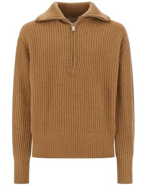 Pence Ribbed-Knit Half-Zip Jumper - Brown