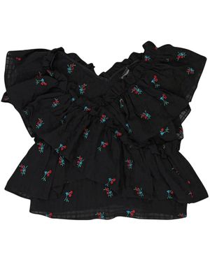 CALLIPYGIAN Floral-Embroidered Ruffled Blouse - Black