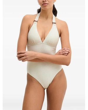 Marc O' Polo Maillot De Bain Dos Nu En Seersucker - Natural