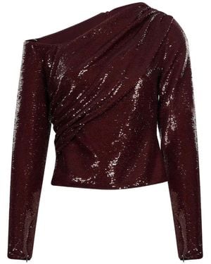 Roland Mouret Sequin-Embellished Draped Top - Red