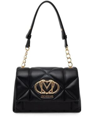 Love Moschino Logo-Plaque Quilted Shoulder Bag - Black