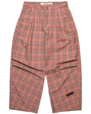PDF Check-Pattern Pleated Trousers - White