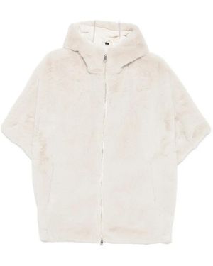SERGIO MORETTI FIRENZE Hooded Short-Sleeve Faux-Fur Jacket - White