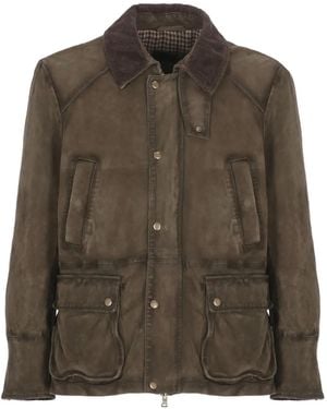 The Jack Leathers Balmoral Burned Corduroy-collar Leather Jacket - Green