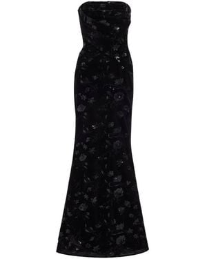Elie Saab Embroidered Strapless Maxi Dress - Black