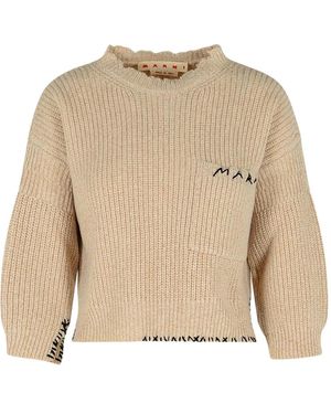 Marni Bestickter Pullover mit seitlichem Schlitz - Natur
