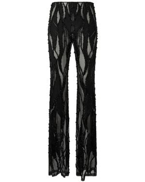 Alberta Ferretti Bead-Embellished Sheer Trousers - Black