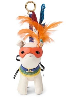 Fendi Feather-Embellished Ff Logo Bag Charm - White