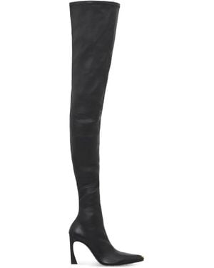 Marine Serre Ms Crush Smooth-Leather Thigh Over-The-Knee Boots - Black