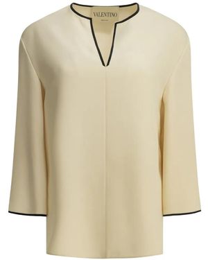 Valentino Garavani Contrast-Trim Silk Blouse - Natural