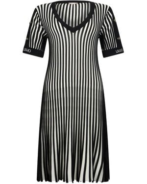 Liu Jo リブニット ストライプ ドレス - ブラック