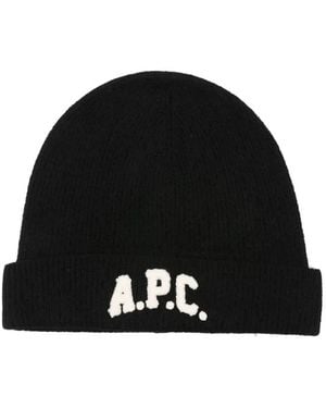 A.P.C. Logo-Appliqué Beanie - Black