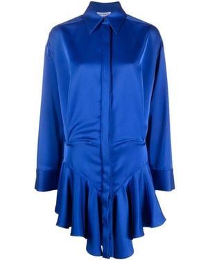 The Attico Ruffled Satin Shirtdress - Blue