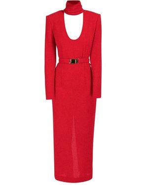 ROWEN ROSE Draped-Collar Belted Dress - Red