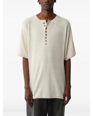Calvin Klein Button-Placket Ribbed T-Shirt - Natural