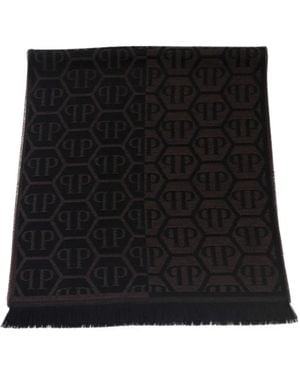 Philipp Plein Monogram-Pattern Fringed Scarf - Black