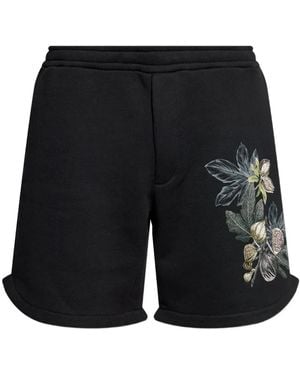 Emporio Armani Embroidered Cotton Shorts - Black