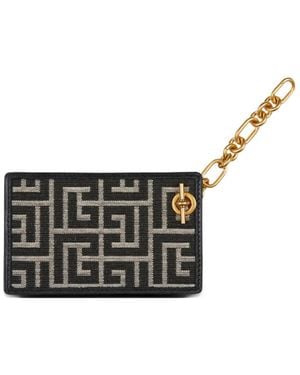 Balmain Monogram Jacquard Card Holder - Grey