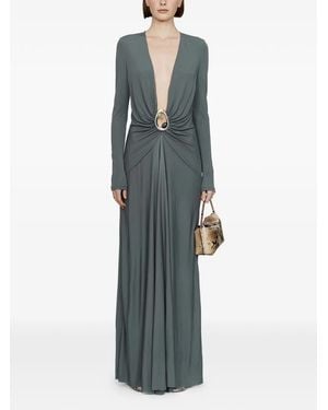 Christopher Esber Orica Crystal Ruched V-neck Dress - Green