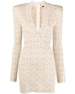 Balmain Monogram-Jacquard Mini Dress - Natural