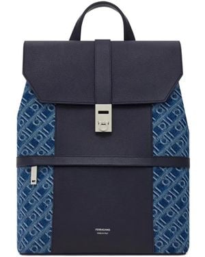 Ferragamo Sac À Dos À Motif Monogrammé En Jacquard - Bleu