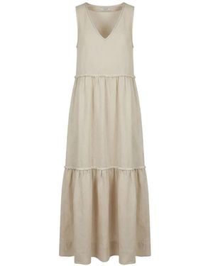 Peserico Gelaagde Maxi-Jurk Met Franje - Naturel