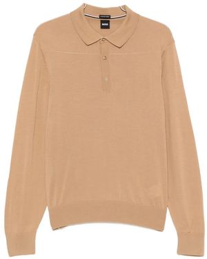 BOSS Long-Sleeve Polo-Collar Jumper - Natural