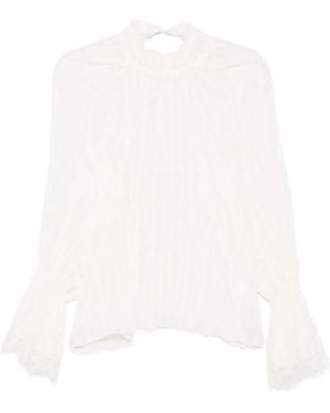 PHILIA LOFT Lace-Trimmed Pleated Top - White