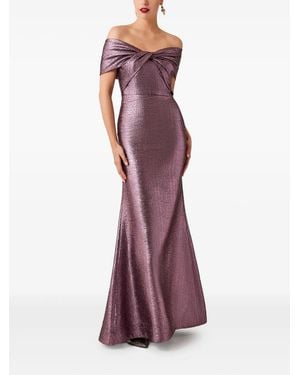 Teri Jon Off-Shoulder Twist-Front Gown - Purple