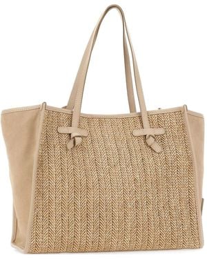 MARCELLA CLUB Bolso De Hombro De Rafia Y Ante - Neutro