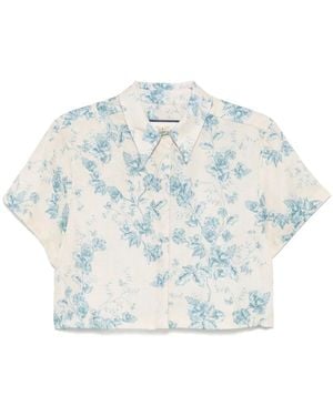 Agua Bendita Floral-Print Linen Shirt - Blue