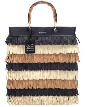Le Pandorine Marcy Fringe-Detail Bamboo-Handle Tote Bag - Blue