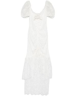 Alessandra Rich Puff-Sleeve Lace Maxi Dress - White