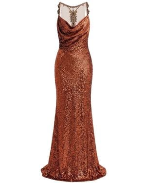 Gemy Maalouf Sequin-Embellished Beaded-Strap Dress - Brown