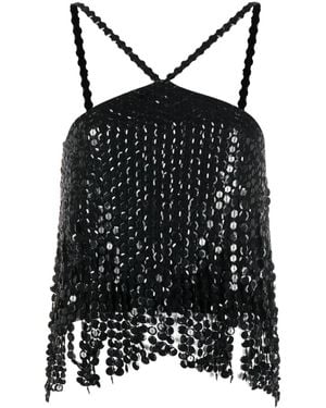 The Attico Layered Sequin-Embellished Top - Black