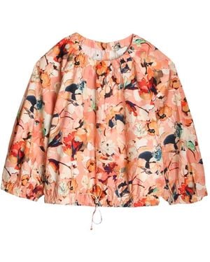Ulla Johnson Lucie Floral-Print Drawstring-Hem Blouse - Red