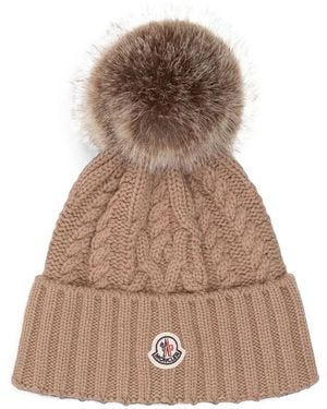 Moncler Wool & Cashmere Blend Beanie With Pom Pom - Natural