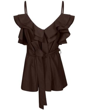 P.A.R.O.S.H. Ruffled Belted Blouse - Brown