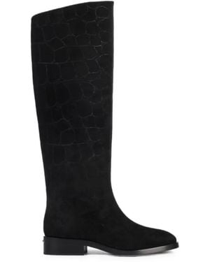 Le Silla Charlotte Croc-Effect Suede Boots - Black