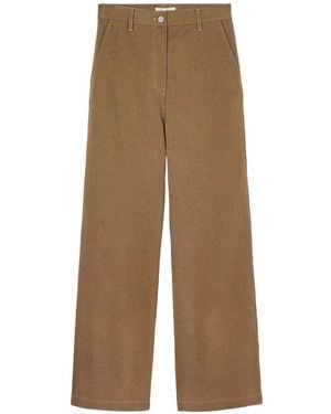 Psophia Contrast-Stitch High-Waisted Trousers - Natural