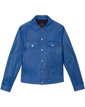 Purple Brand Leather Shirt Jacket - Blue