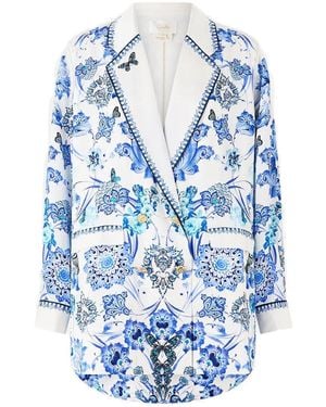 CAMILLA Double-Breasted Butterfly Print Blazer - Blue
