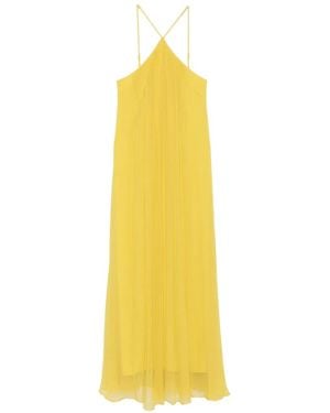 STAUD Vestido Largo Dasha Con Cuello Halter Y Pliegues - Amarillo