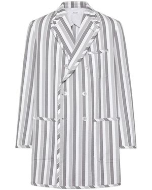 Thom Browne Repp Stripe Seersucker Oversized Sportcoat - White