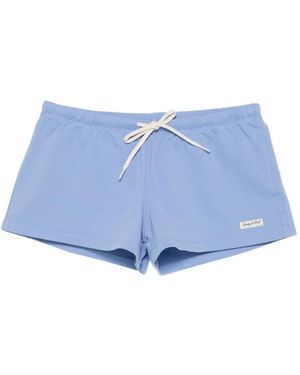 Sporty & Rich Drawstring-Waist Logo-Patch Shorts - Blue