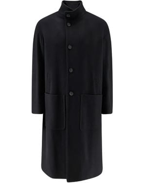 Hevò High-Neck Button-Up Coat - Black