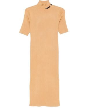 DKNY Mock-Neck Ribbed Midi Dress - Natural