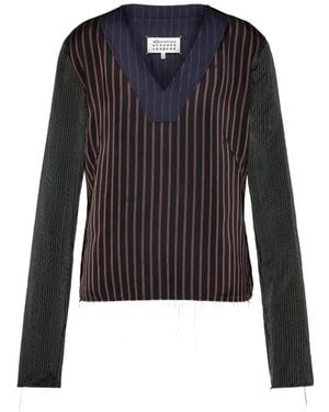 Maison Margiela Patchwork Pinstripe-Pattern Top - Blue