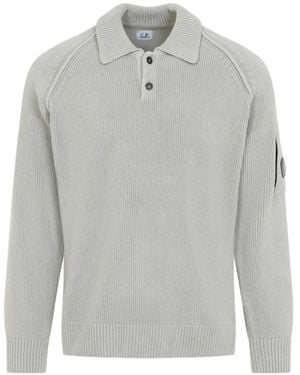 C.P. Company Chenille Cotton Lens Polo Jumper - Grey