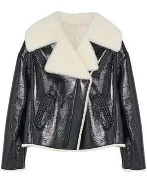 Yves Salomon Shearling-Lining Biker Jacket - Black